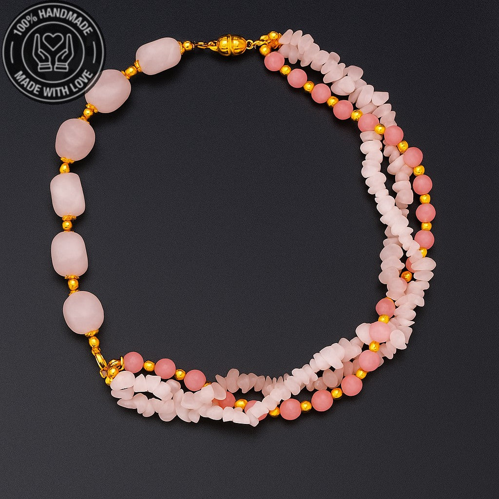 Pembe Kuvars 3 Sıralı Koşulsuz Sevgi Ve Huzur Kolyesi