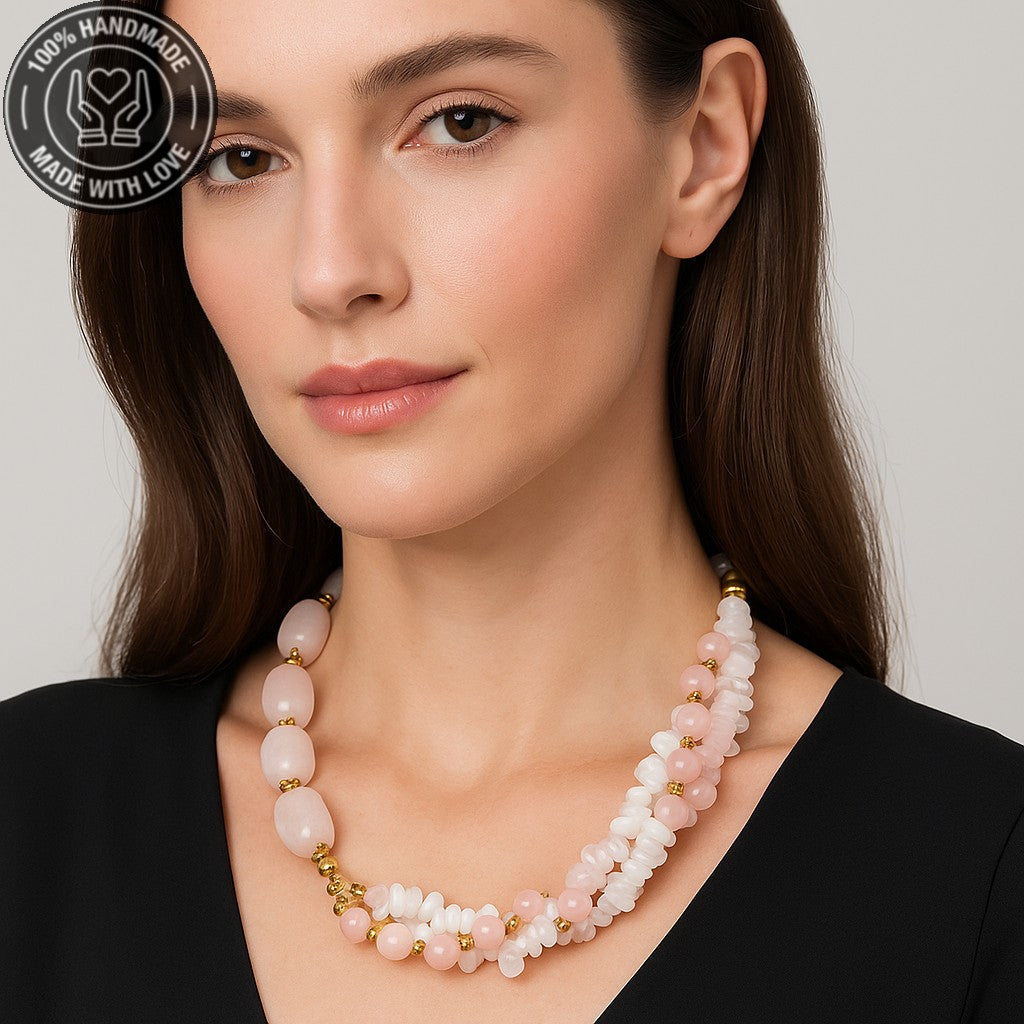 Pembe Kuvars 3 Sıralı Koşulsuz Sevgi Ve Huzur Kolyesi