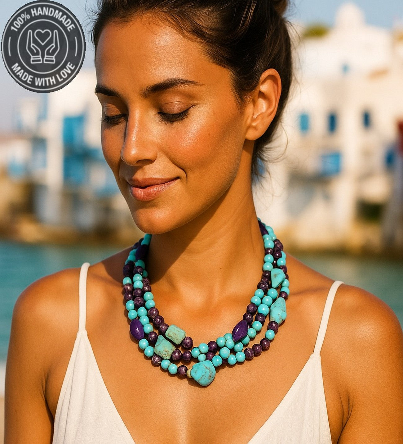 Turkuaz Ceyt 3 Sıralı Bereket Huzur Ve Iletişim Kolyesi