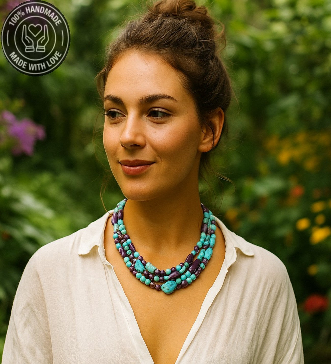 Turkuaz Ceyt 3 Sıralı Bereket Huzur Ve Iletişim Kolyesi