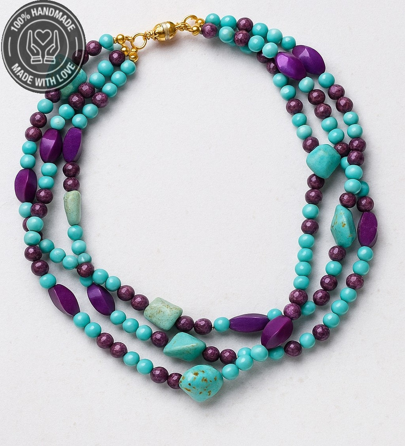 Turkuaz Ceyt 3 Sıralı Bereket Huzur Ve Iletişim Kolyesi