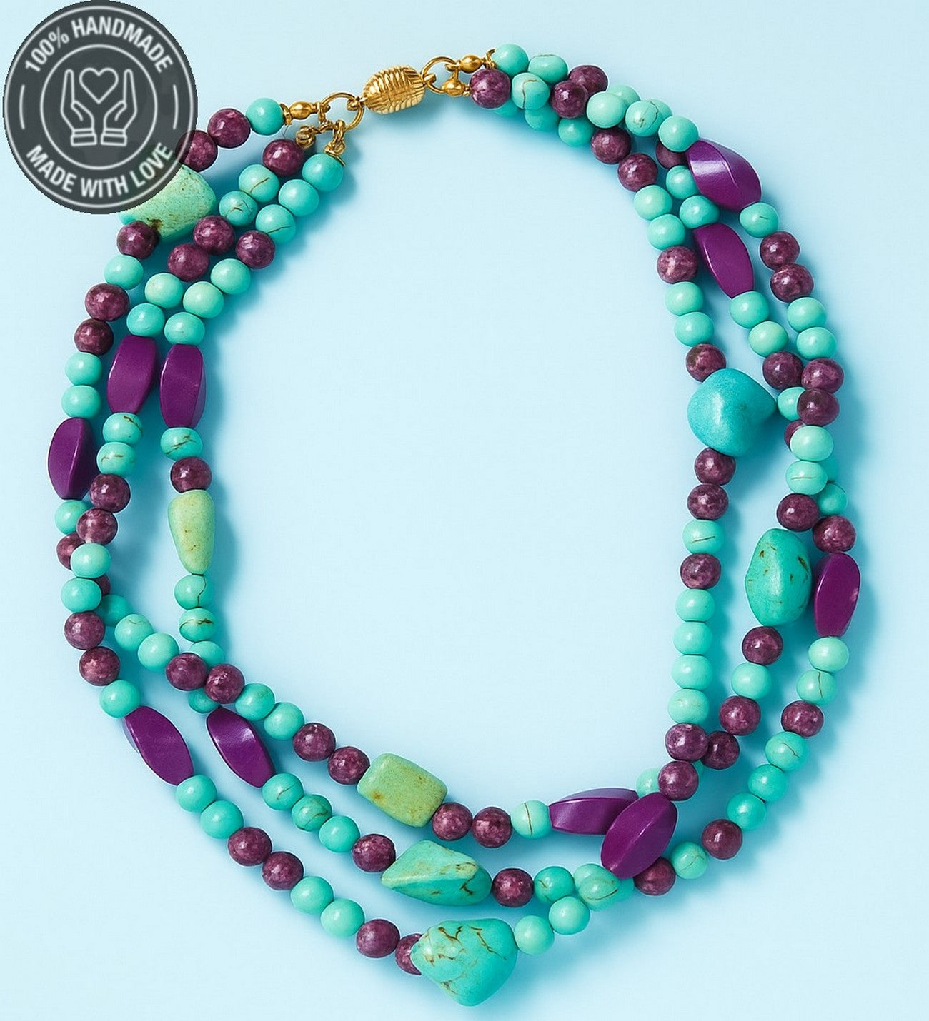 Turkuaz Ceyt 3 Sıralı Bereket Huzur Ve Iletişim Kolyesi