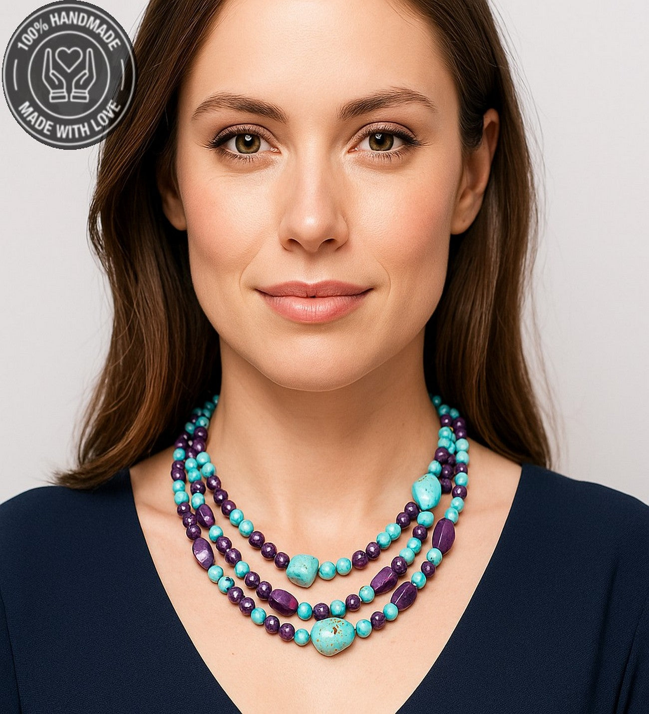 Turkuaz Ceyt 3 Sıralı Bereket Huzur Ve Iletişim Kolyesi