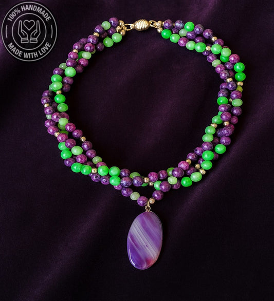 Yeşil Ceyt Bordo Ceyt 3 Sıralı Bereket Ve Canlılık Ve Huzur Kolyesi