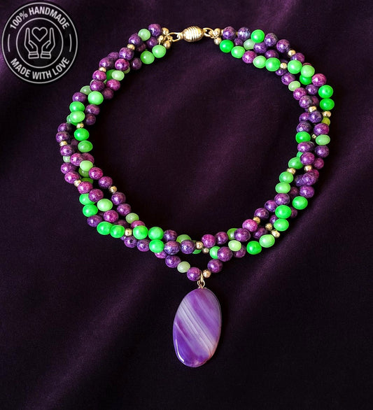 Yeşil Ceyt Bordo Ceyt 3 Sıralı Bereket Ve Canlılık Ve Huzur Kolyesi