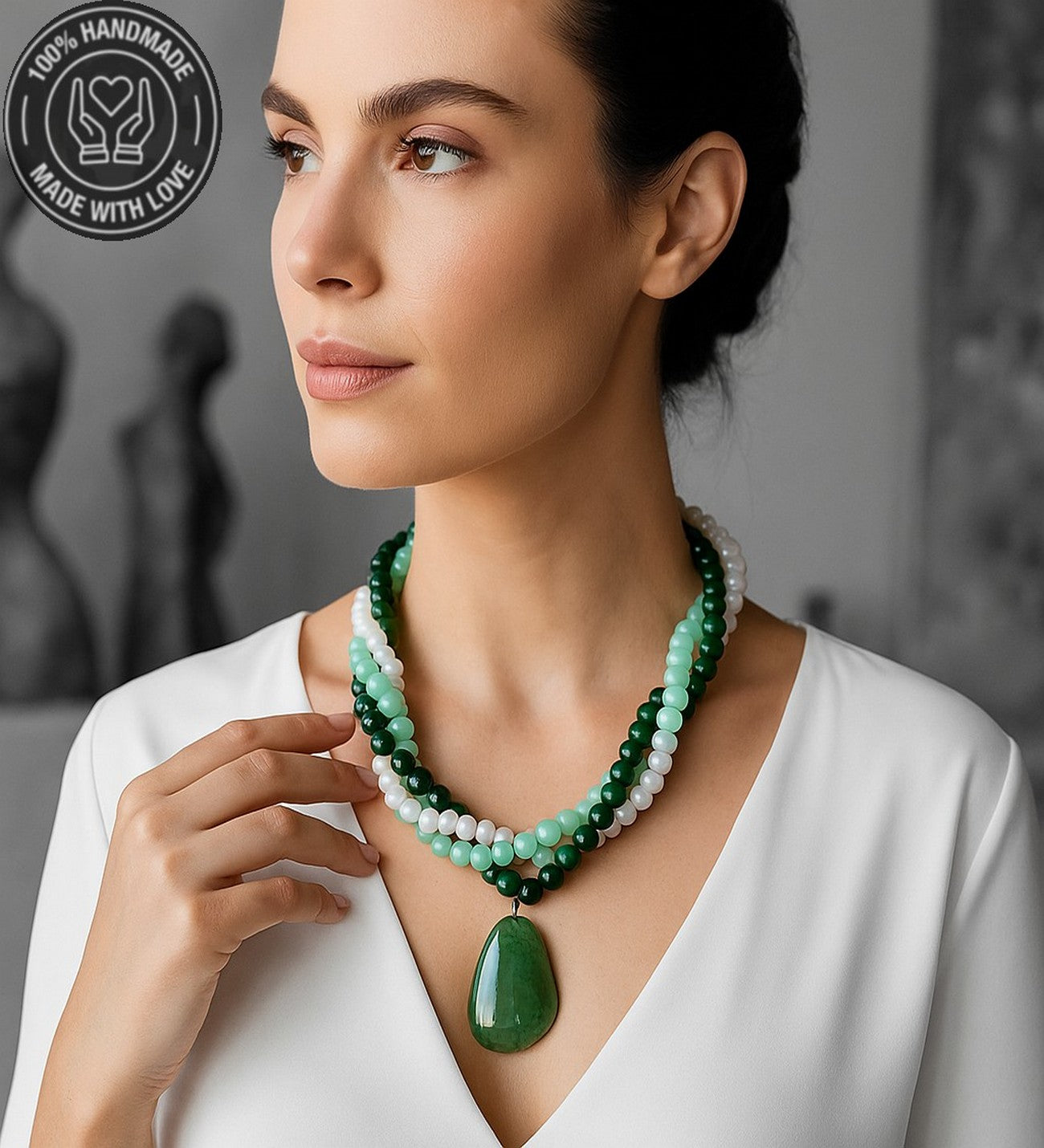 Akik Ceyt Kristal Üç Sıralı Zihinsel Berraklık Cesaret Ve Nazar Koruması Için Kolye