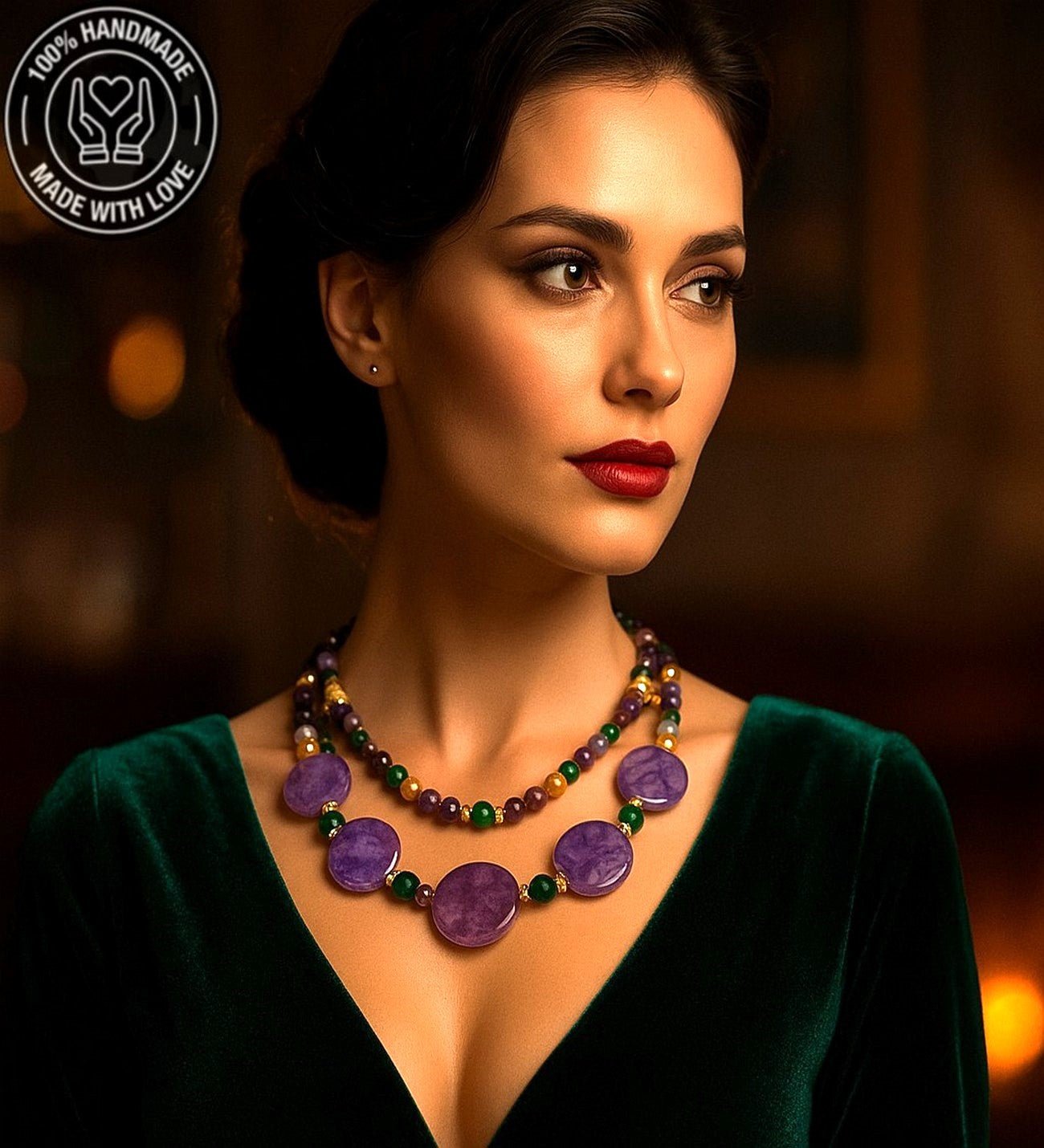 Ametist Akik Ceyt 2 Sıralı Şans Huzur Ve Denge Kolyesi