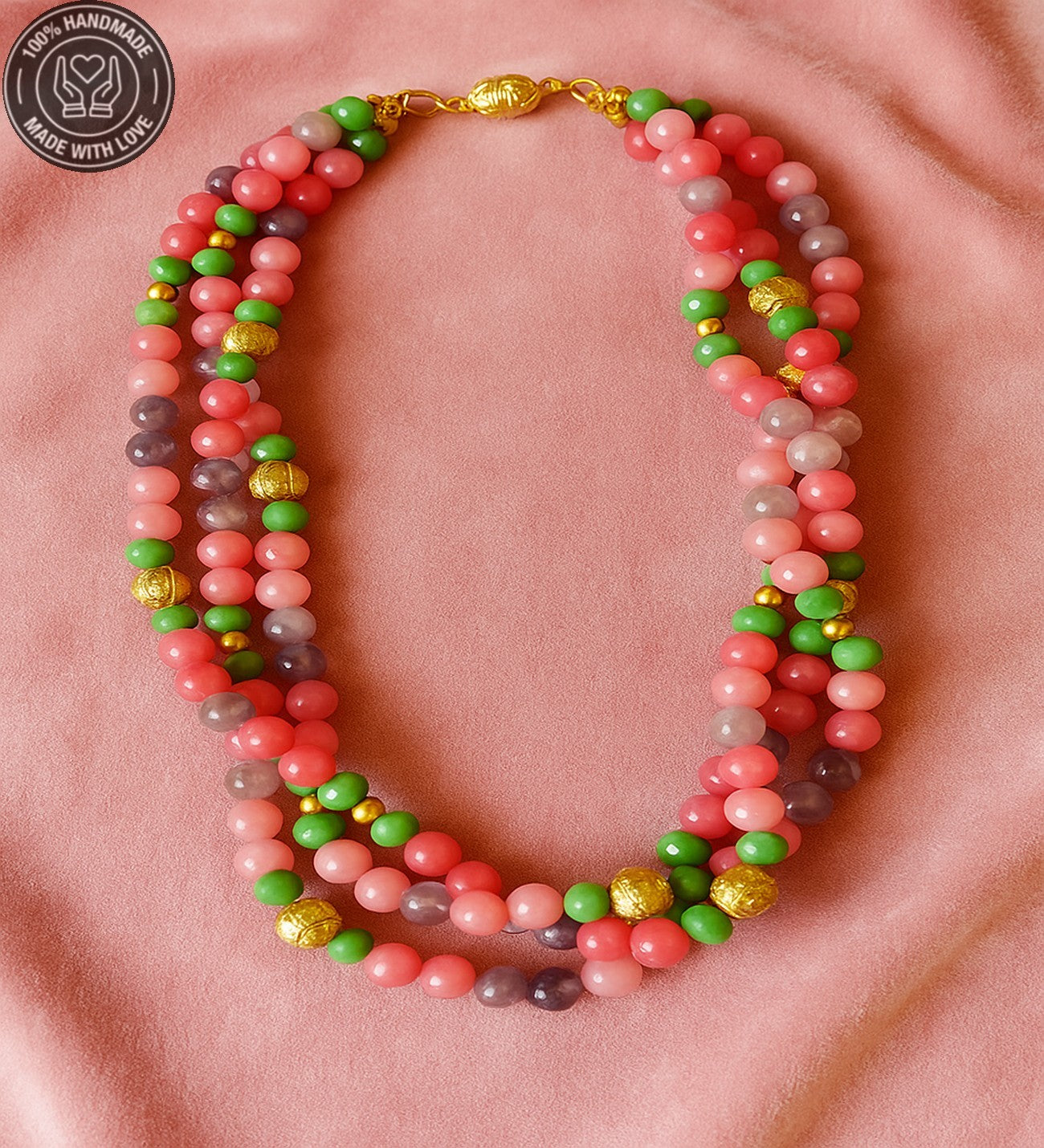 Ametist Pembe Akik Yeşil Kristal 3 Sıralı Sezgisel Güç Nazar Koruması Ve Pozitif Enerji Kolyesi