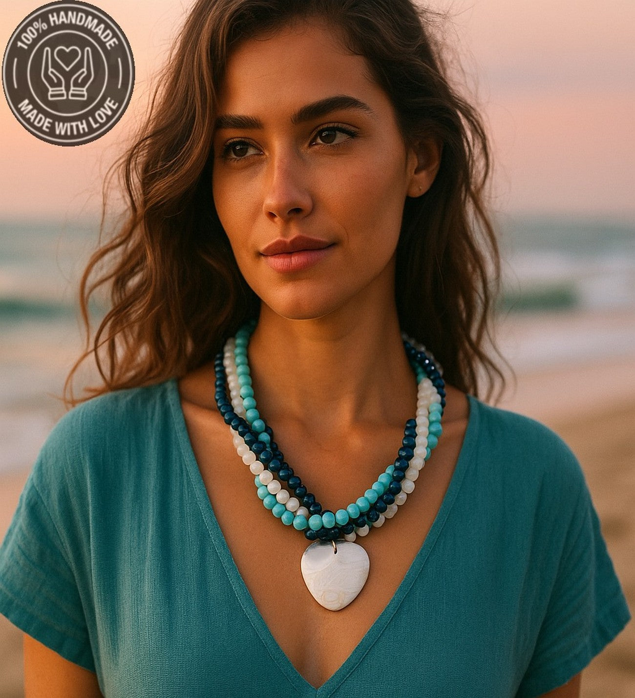 Dumanlı Akik Turkuaz Kristal Stres Azaltma Kaygı Azaltma Ve Nazar Koruması 3 Sıralı Kolye