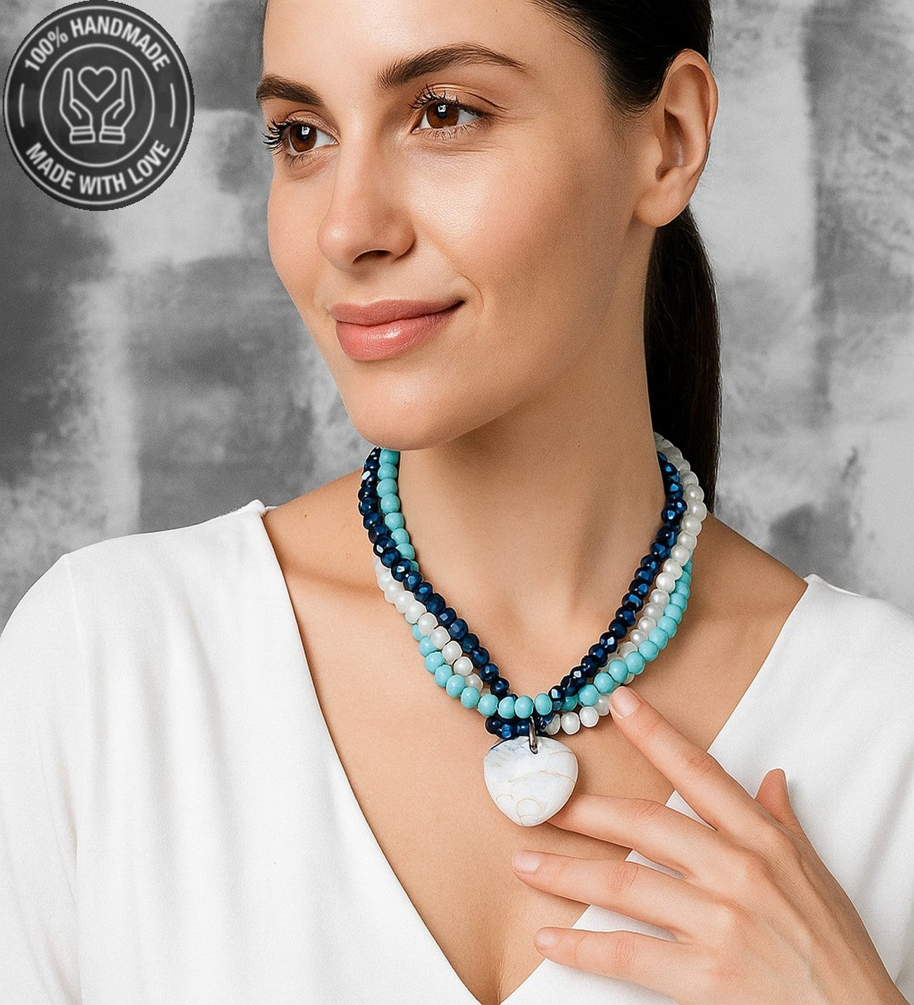 Dumanlı Akik Turkuaz Kristal Stres Azaltma Kaygı Azaltma Ve Nazar Koruması 3 Sıralı Kolye