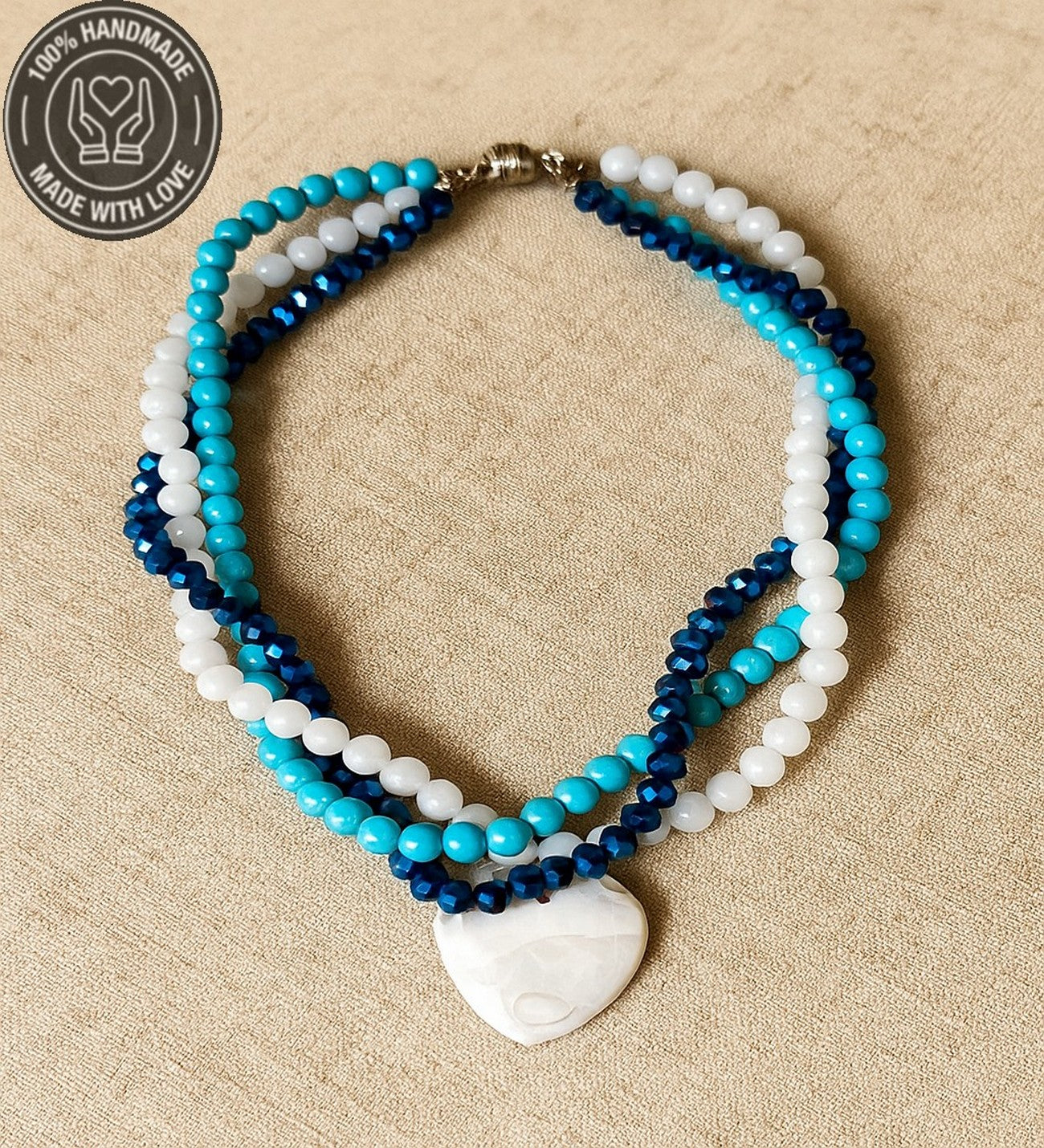 Dumanlı Akik Turkuaz Kristal Stres Azaltma Kaygı Azaltma Ve Nazar Koruması 3 Sıralı Kolye