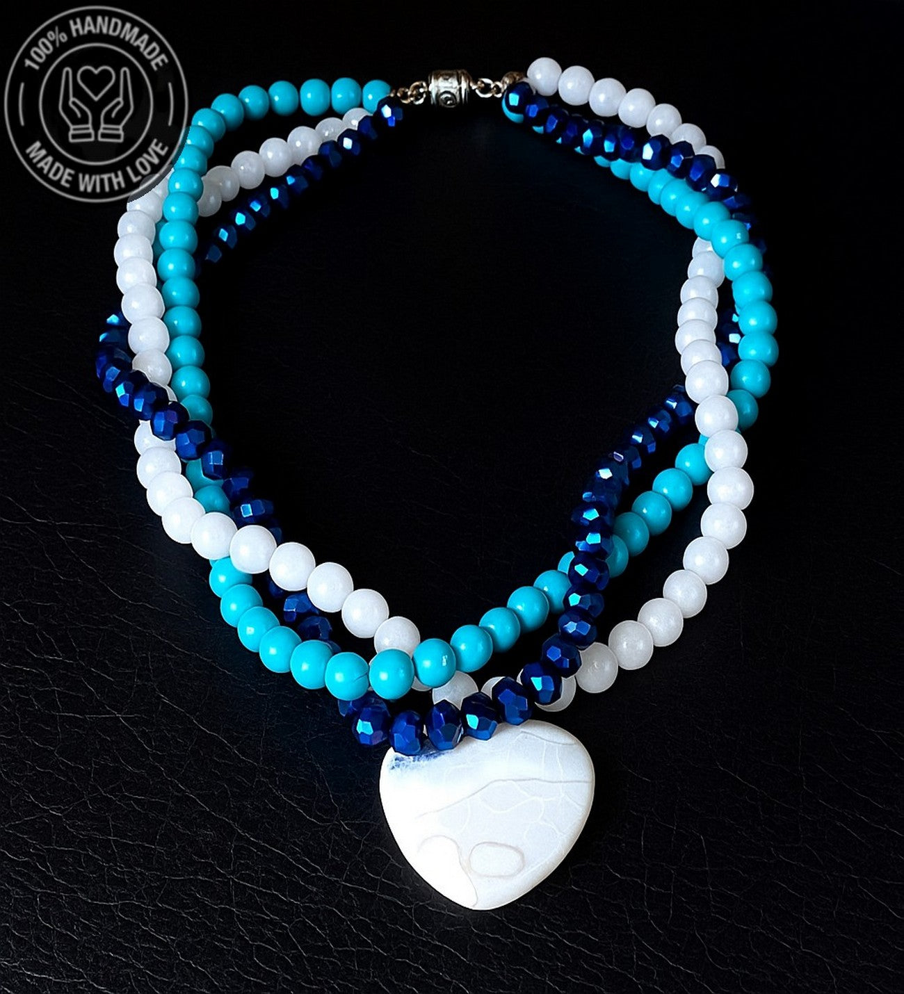 Dumanlı Akik Turkuaz Kristal Stres Azaltma Kaygı Azaltma Ve Nazar Koruması 3 Sıralı Kolye