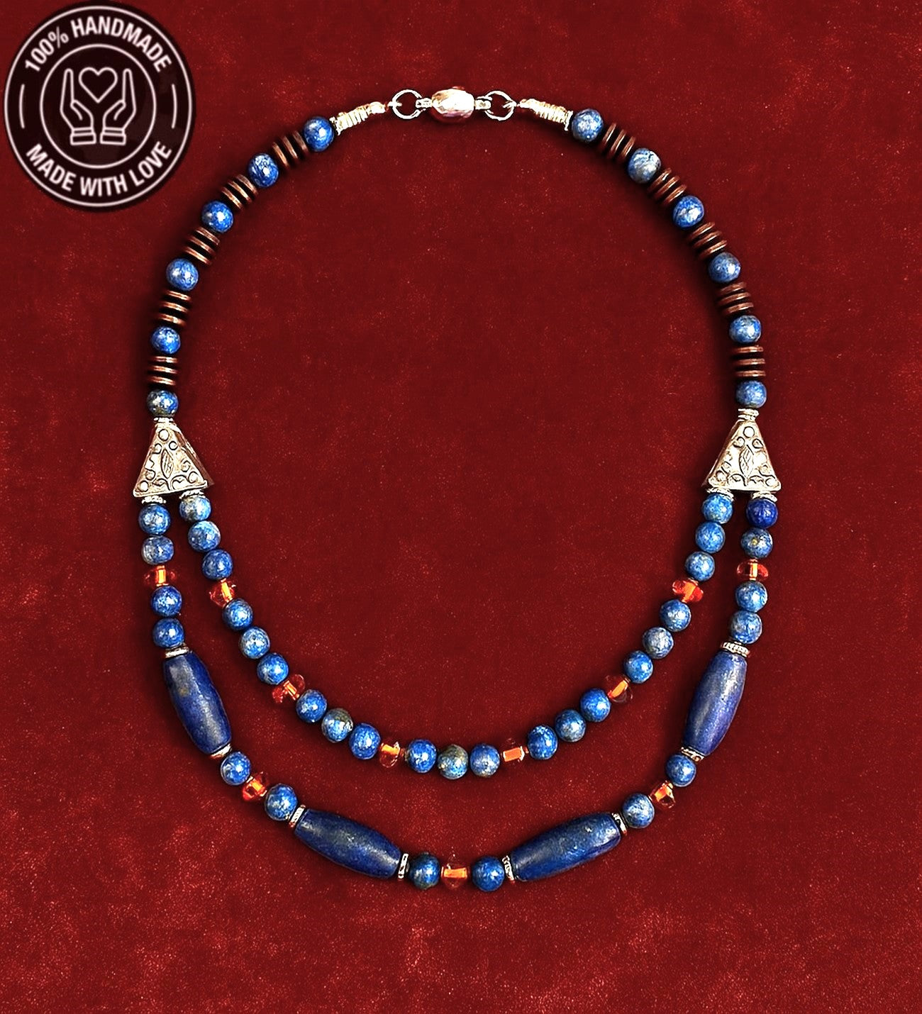Lapis Kehribar Jasper 2 Sıralı Şans Ve Ruhsal Aydınlanma Kolyesi