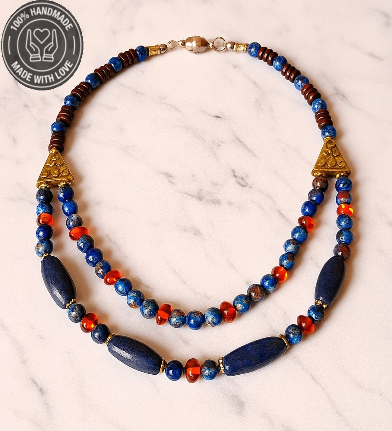 Lapis Kehribar Jasper 2 Sıralı Şans Ve Ruhsal Aydınlanma Kolyesi