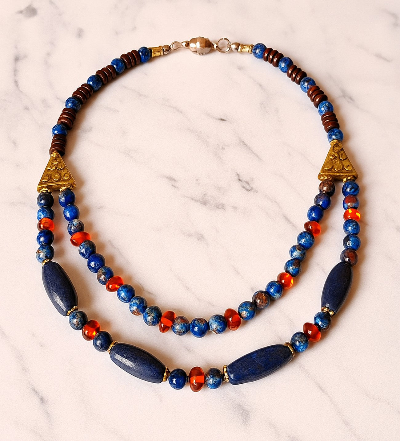 Lapis Kehribar Jasper 2 Sıralı Şans Ve Ruhsal Aydınlanma Kolyesi