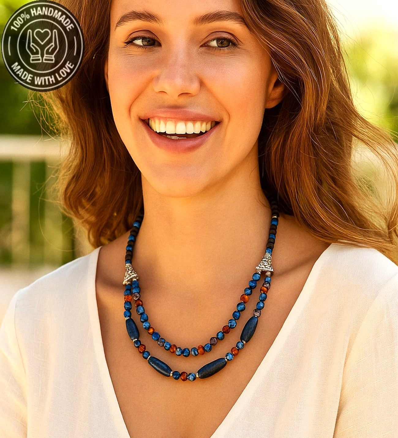 Lapis Kehribar Jasper 2 Sıralı Şans Ve Ruhsal Aydınlanma Kolyesi