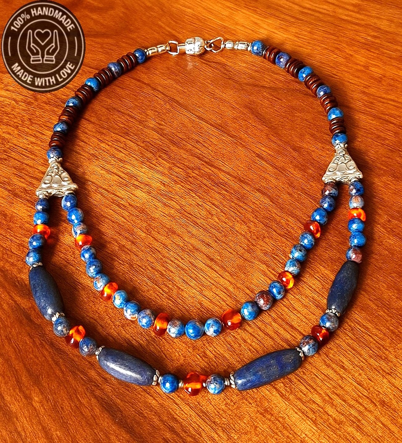 Lapis Kehribar Jasper 2 Sıralı Şans Ve Ruhsal Aydınlanma Kolyesi