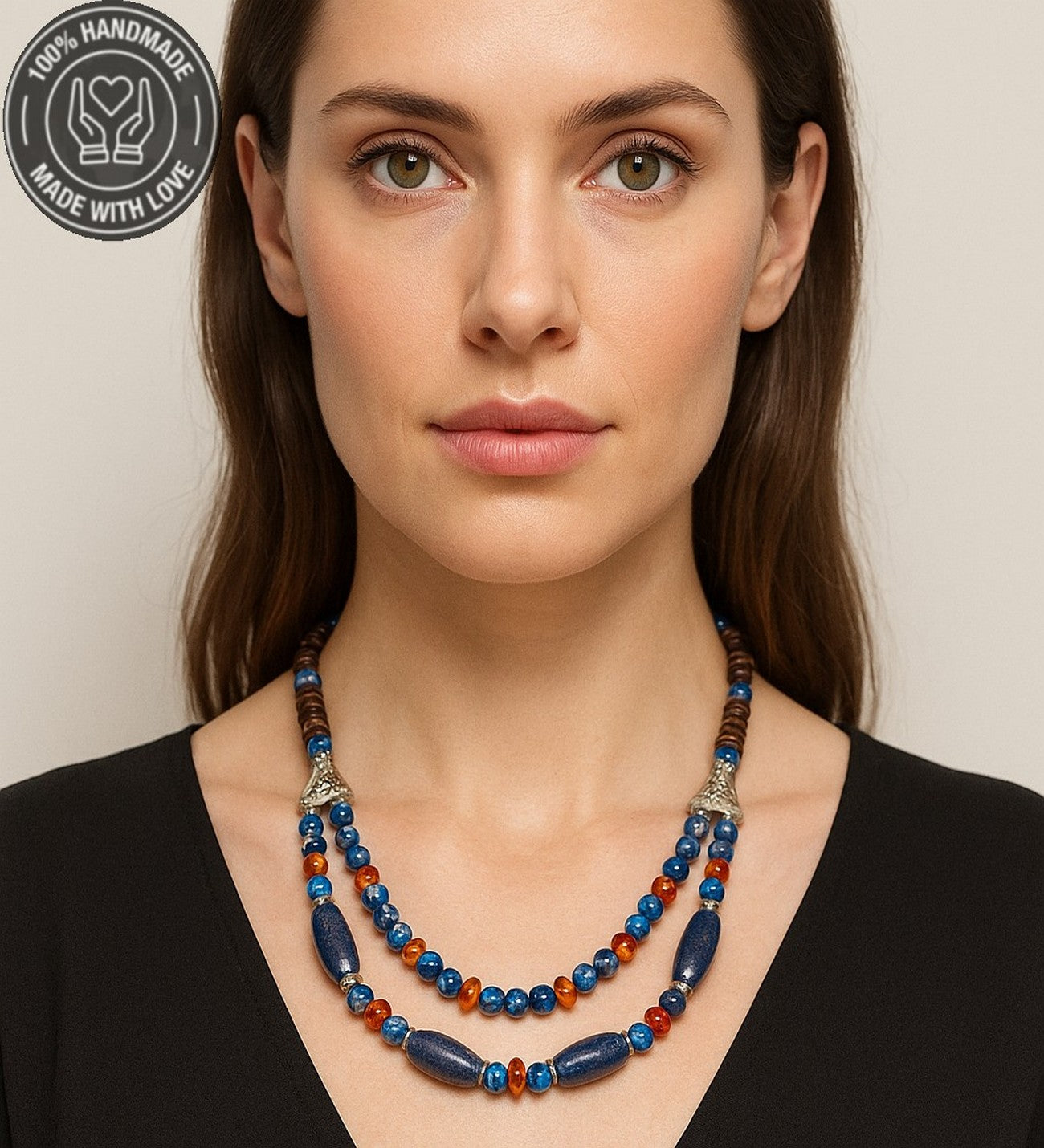 Lapis Kehribar Jasper 2 Sıralı Şans Ve Ruhsal Aydınlanma Kolyesi