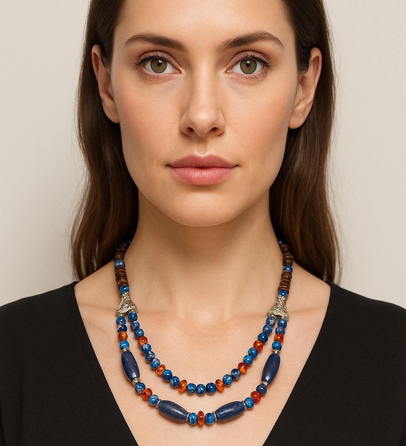 Lapis Kehribar Jasper 2 Sıralı Şans Ve Ruhsal Aydınlanma Kolyesi
