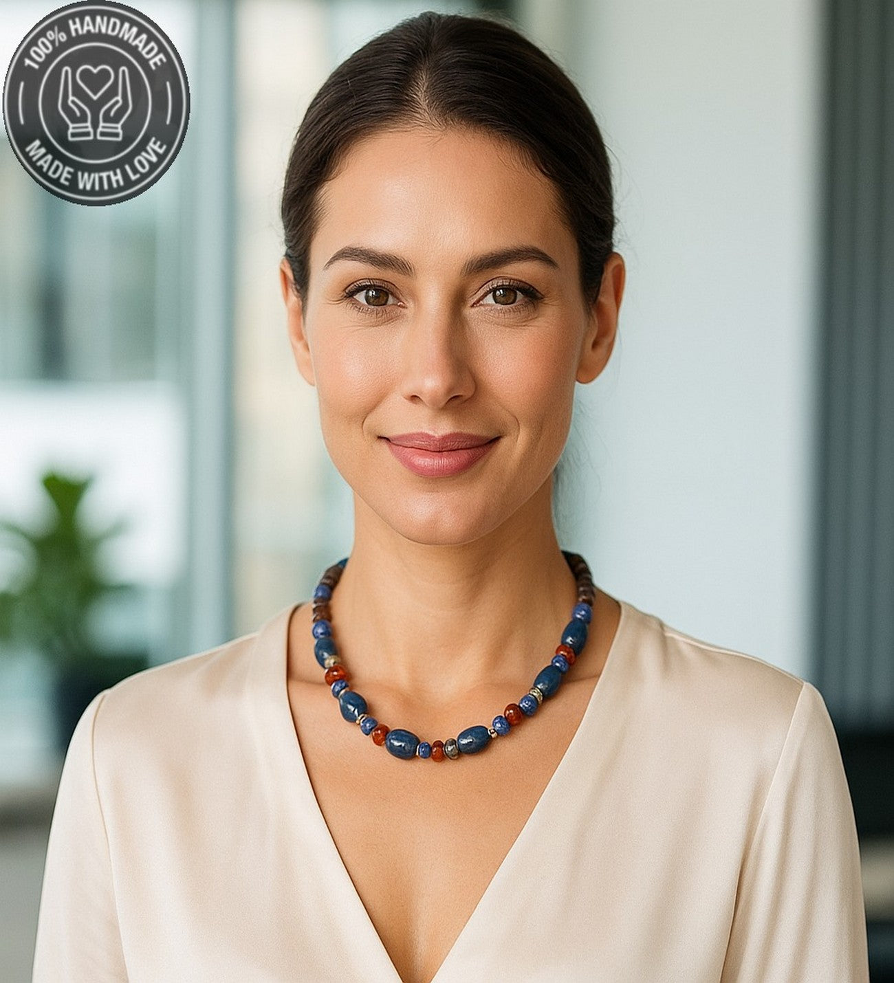 Lapis Kehribar Jasper Tek Sıralı Enerji, Güç Ve Nazardan Korunma Kolyesi