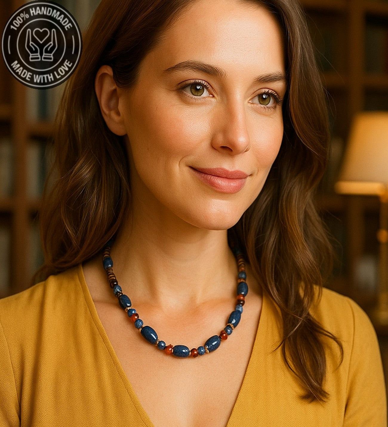 Lapis Kehribar Jasper Tek Sıralı Enerji, Güç Ve Nazardan Korunma Kolyesi