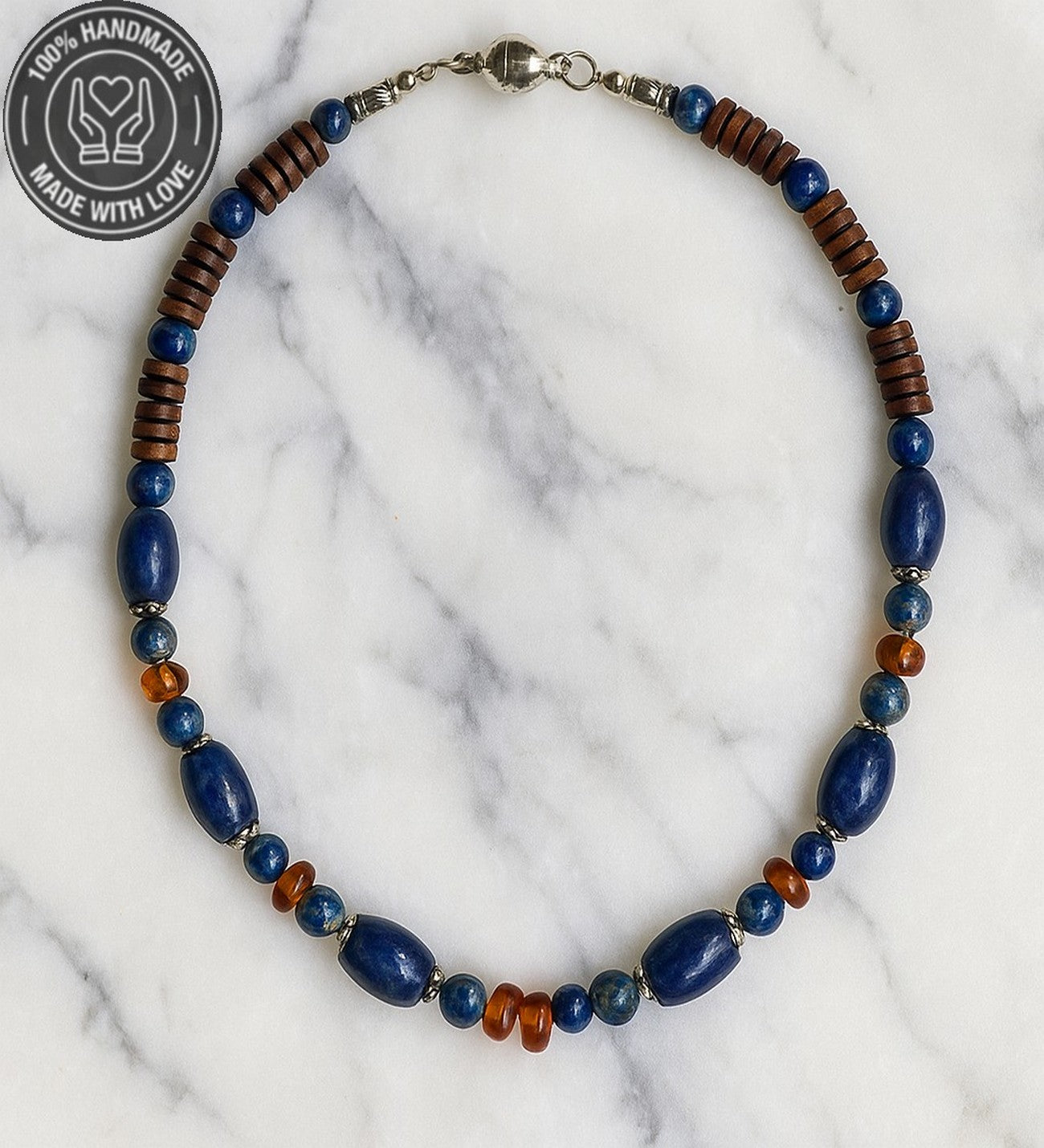 Lapis Kehribar Jasper Tek Sıralı Enerji, Güç Ve Nazardan Korunma Kolyesi