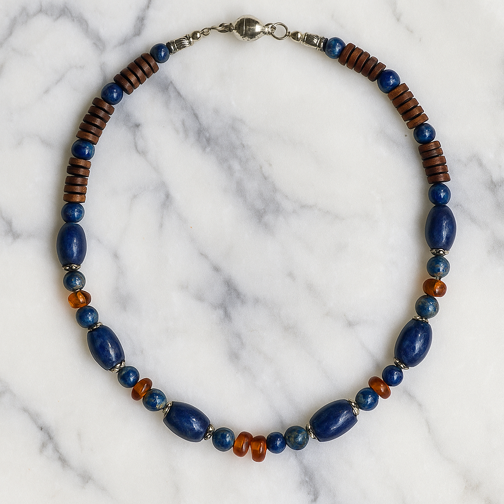 Lapis Kehribar Jasper Tek Sıralı Enerji, Güç Ve Nazardan Korunma Kolyesi