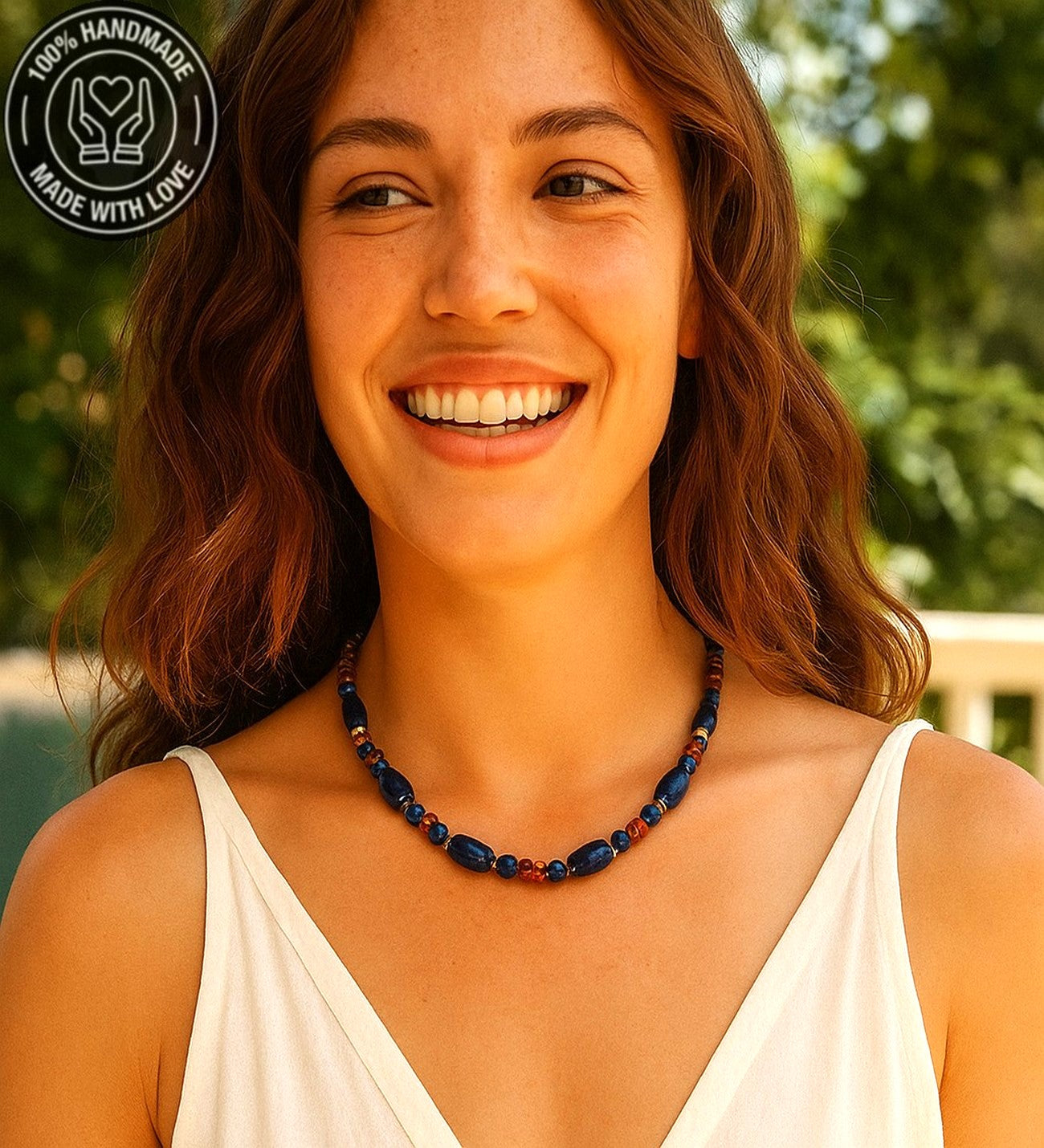 Lapis Kehribar Jasper Tek Sıralı Enerji, Güç Ve Nazardan Korunma Kolyesi