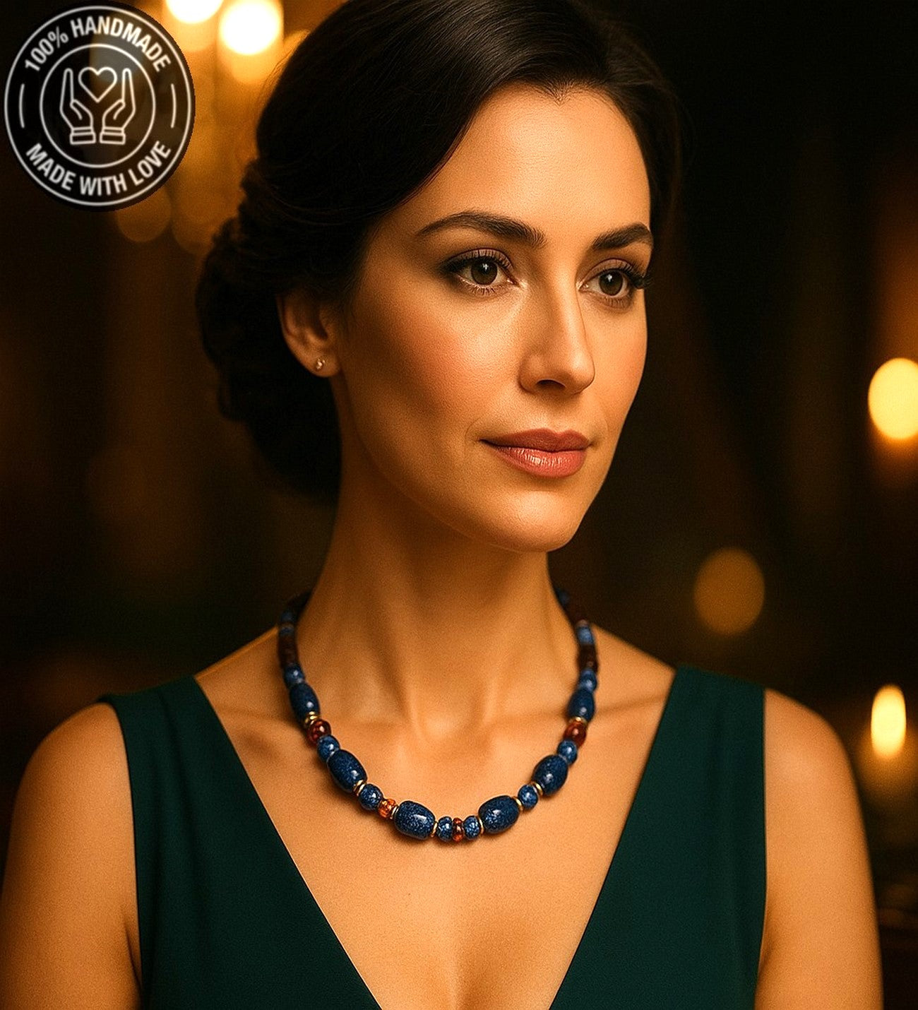 Lapis Kehribar Jasper Tek Sıralı Enerji, Güç Ve Nazardan Korunma Kolyesi