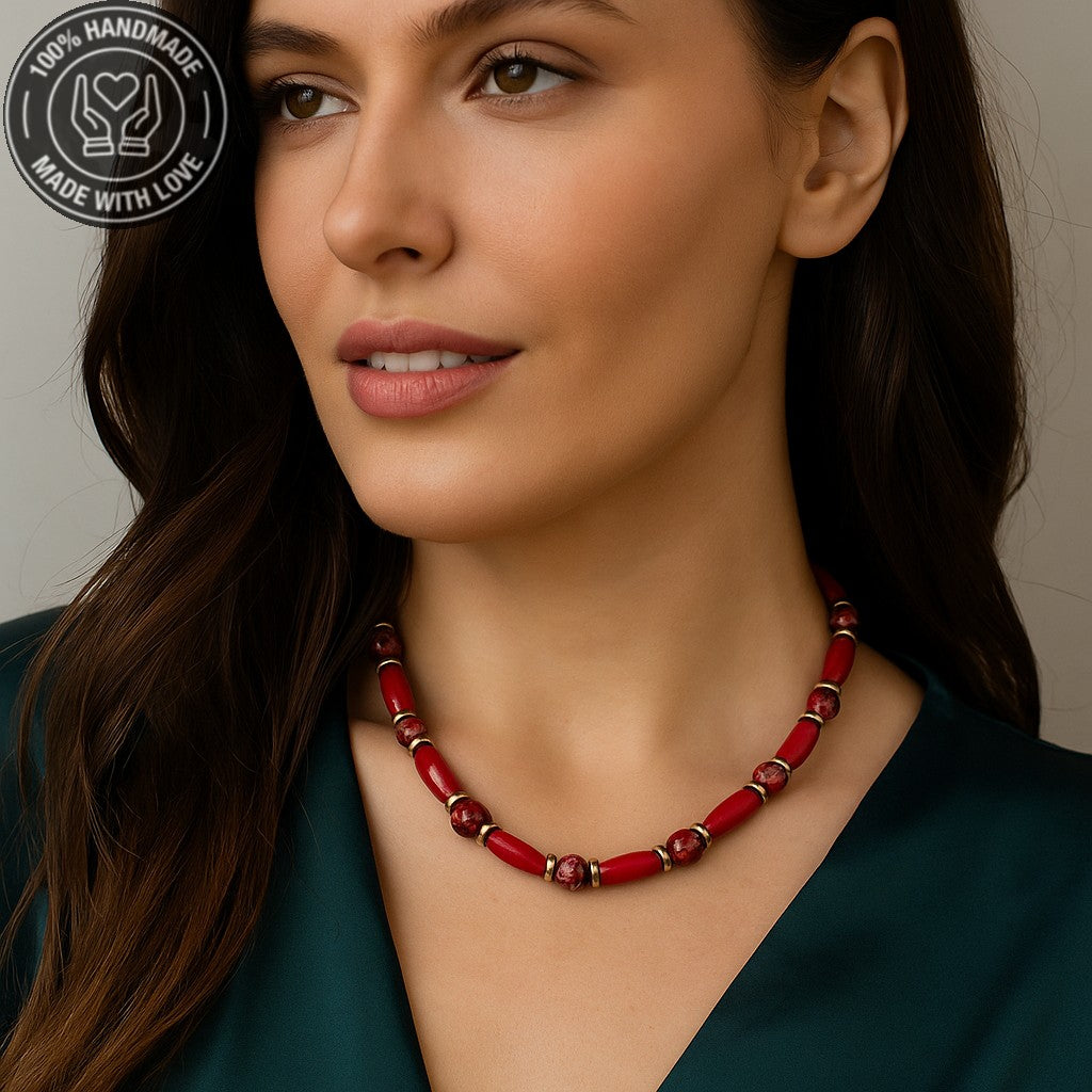 Kırmızı Jasper Ahşap Kararlılık Canlılık Ve Güç Kolyesi