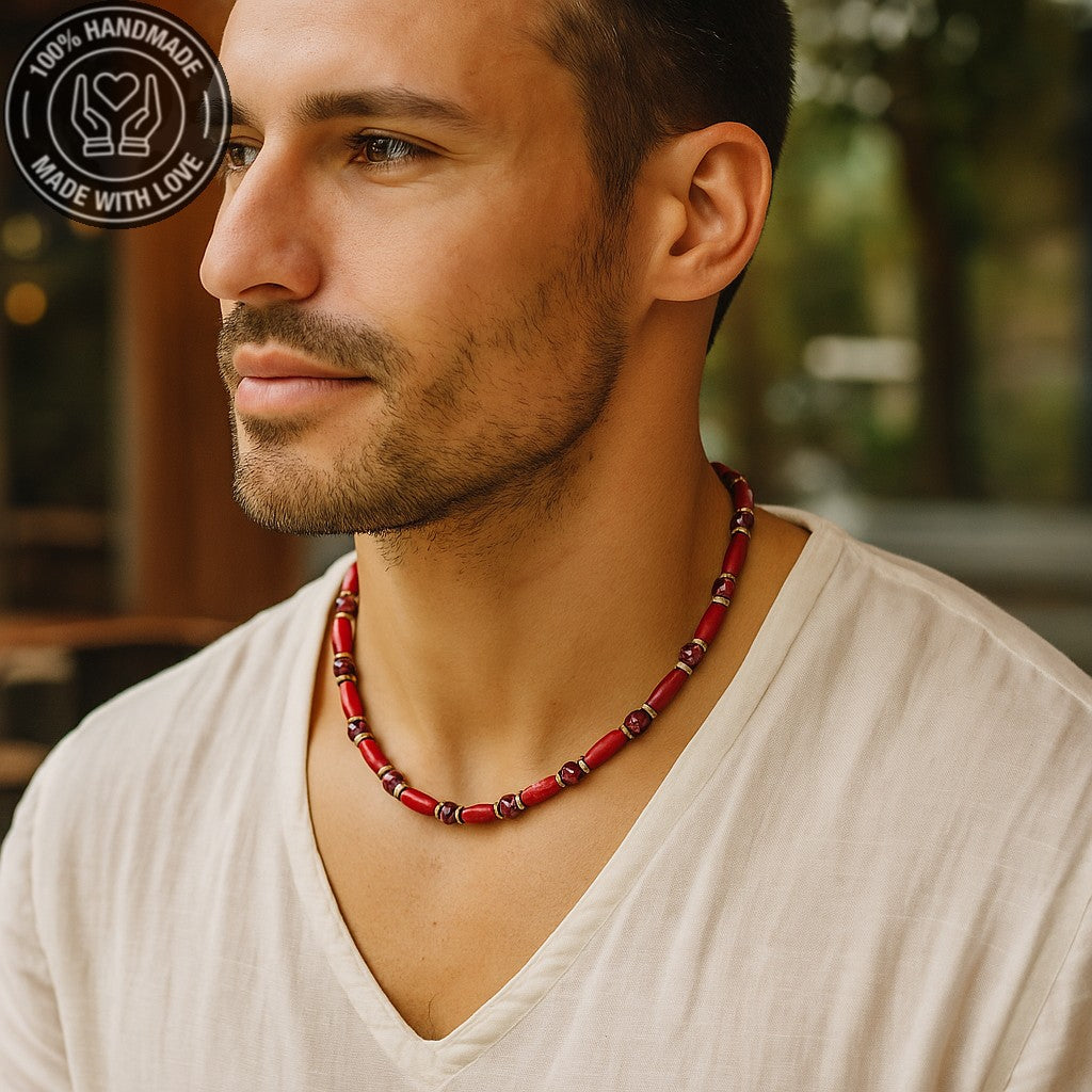 Kırmızı Jasper Ahşap Kararlılık Canlılık Ve Güç Kolyesi