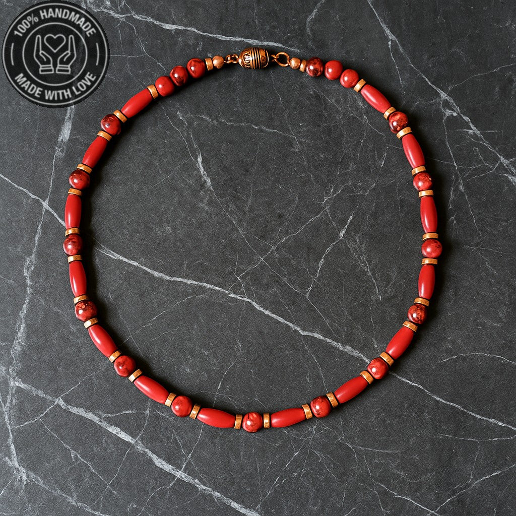 Kırmızı Jasper Ahşap Kararlılık Canlılık Ve Güç Kolyesi