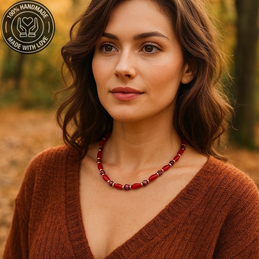 Kırmızı Jasper Ahşap Kararlılık Canlılık Ve Güç Kolyesi