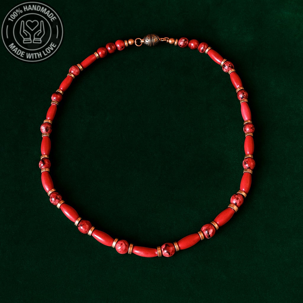 Kırmızı Jasper Ahşap Kararlılık Canlılık Ve Güç Kolyesi