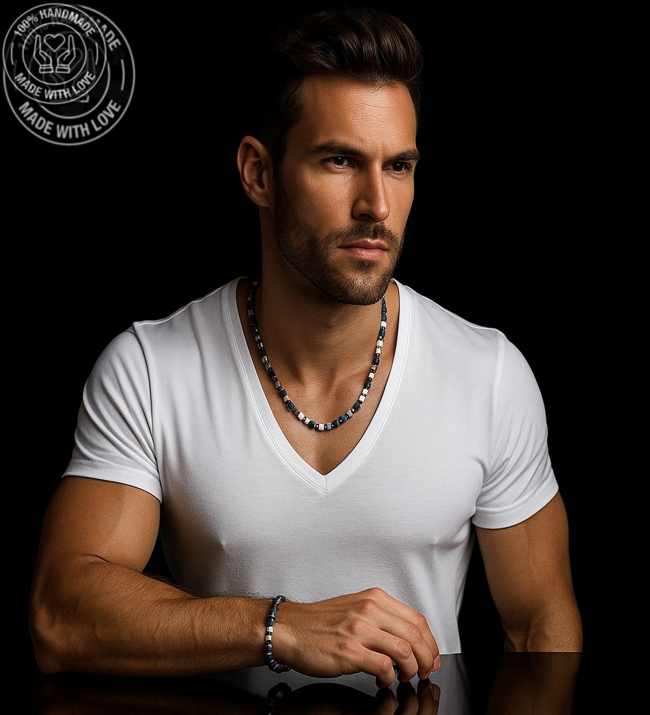 Mavi Hematit Gri Hematit Güç , Denge Ve Nazardan Koruma Kolye Bileklik Seti