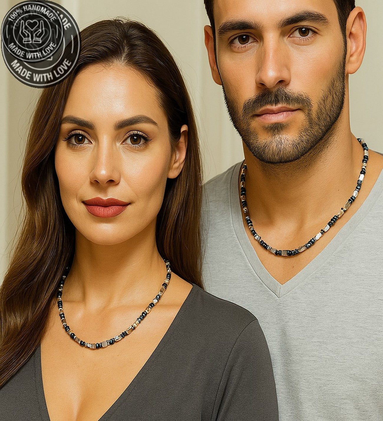 Mavi Hematit Gri Hematit Güç , Denge Ve Nazardan Koruma Kolye Bileklik Seti