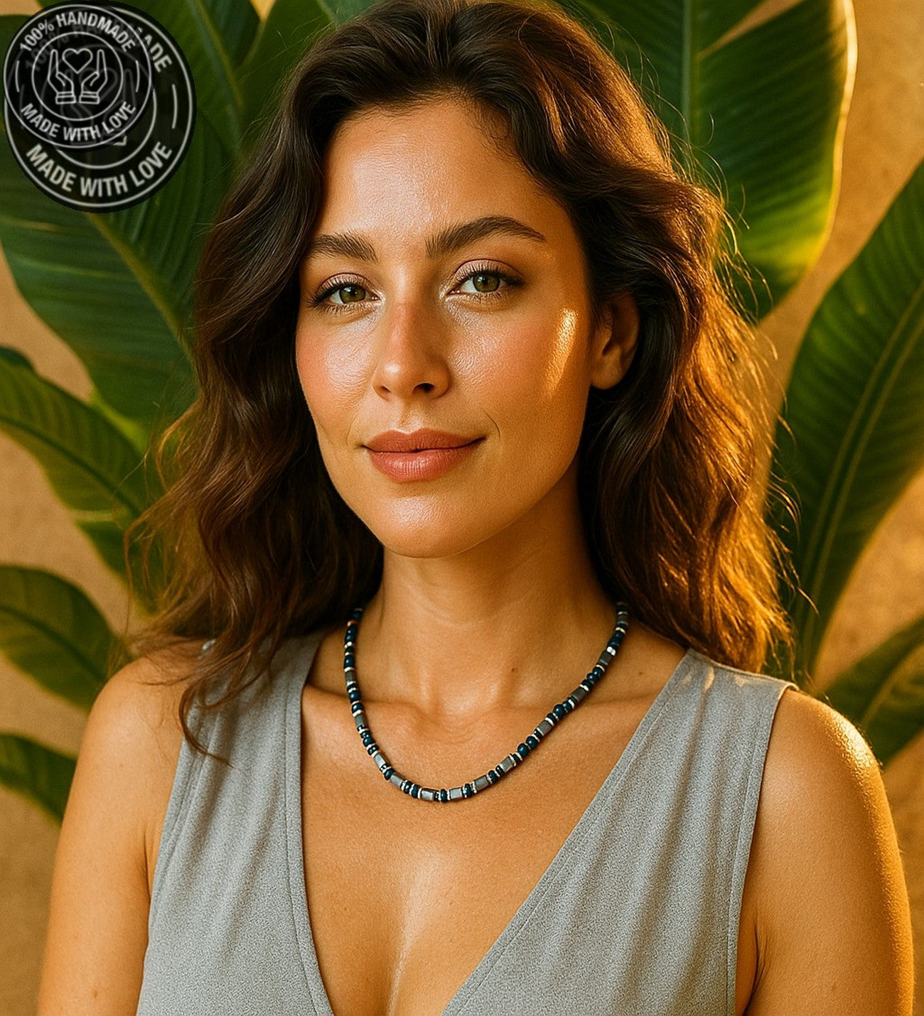 Mavi Hematit Gri Hematit Güç , Denge Ve Nazardan Koruma Kolye Bileklik Seti