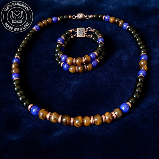 Oniks Kaplan Gözü Ceyt Güç, Cesaret Ve Huzur Kolye Bileklik Seti