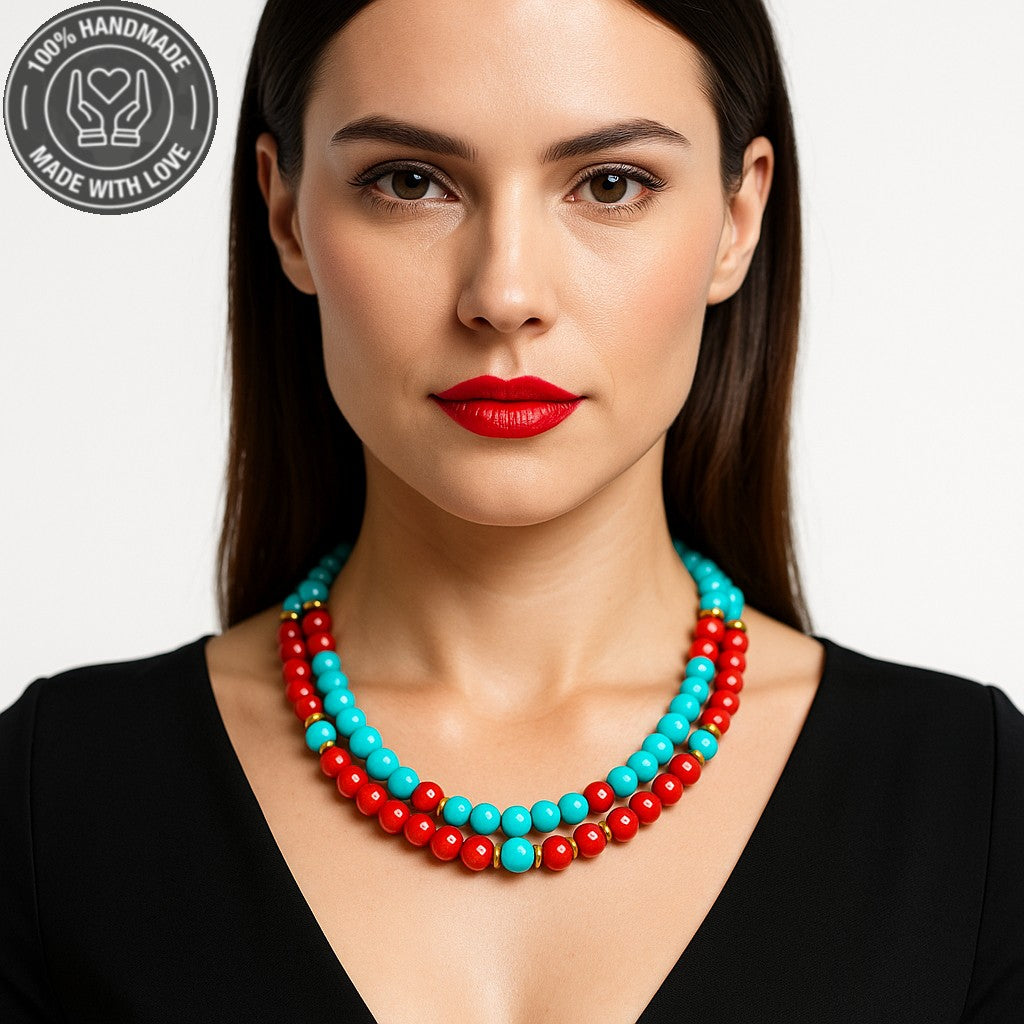 Turkuaz Mercan İletişim Ve Şifa Ve Nazara Karşı Etkili 2 Sıralı Kolye