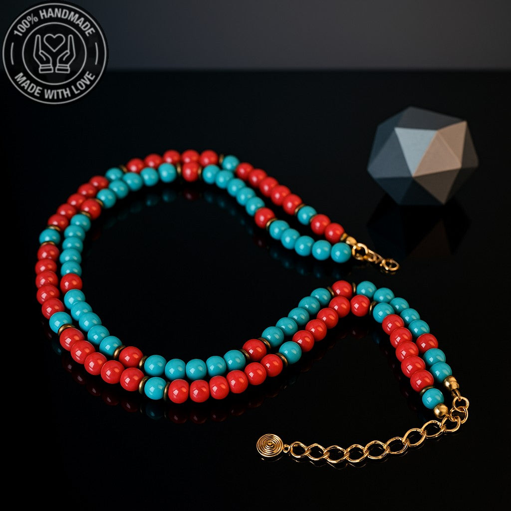 Turkuaz Mercan İletişim Ve Şifa Ve Nazara Karşı Etkili 2 Sıralı Kolye