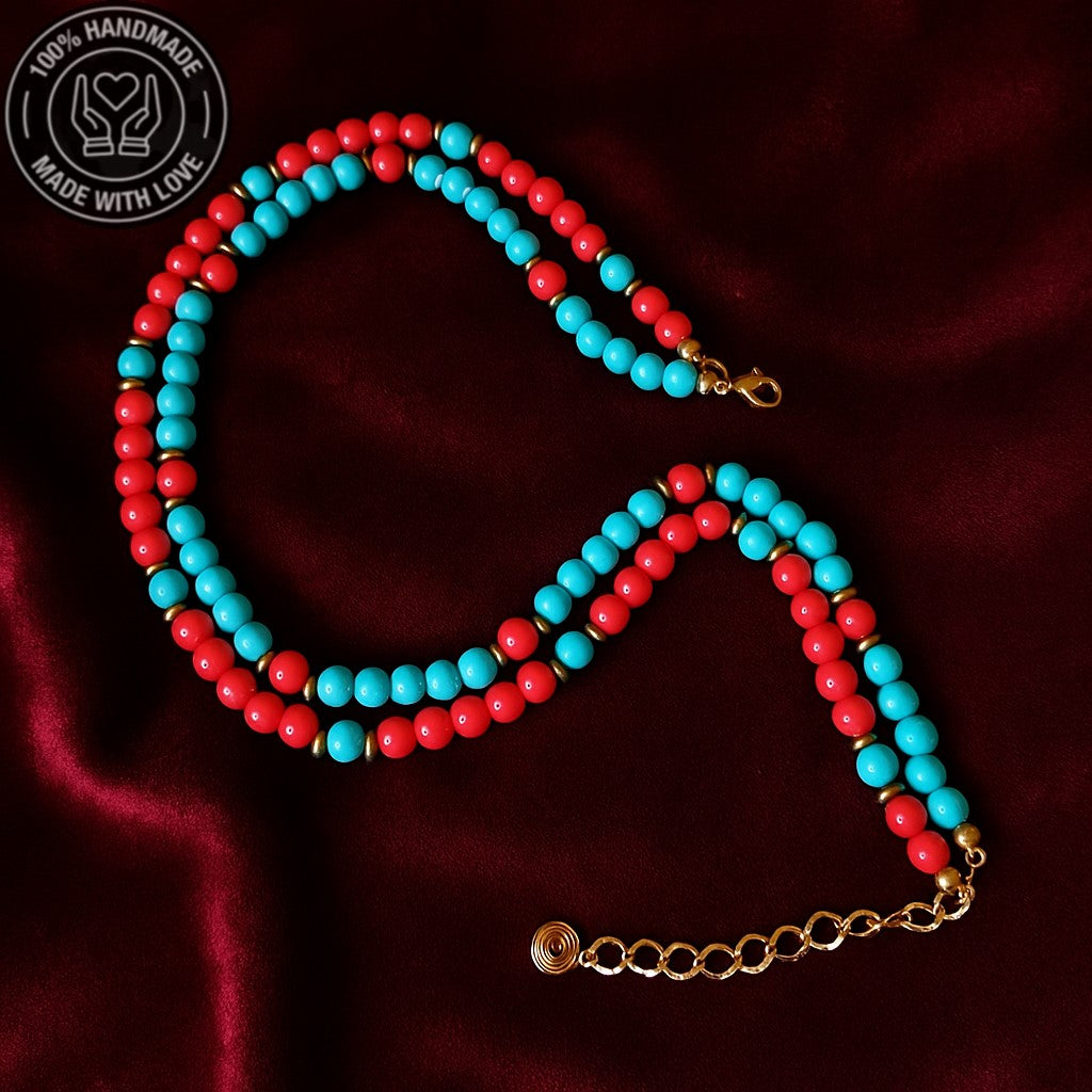 Turkuaz Mercan İletişim Ve Şifa Ve Nazara Karşı Etkili 2 Sıralı Kolye