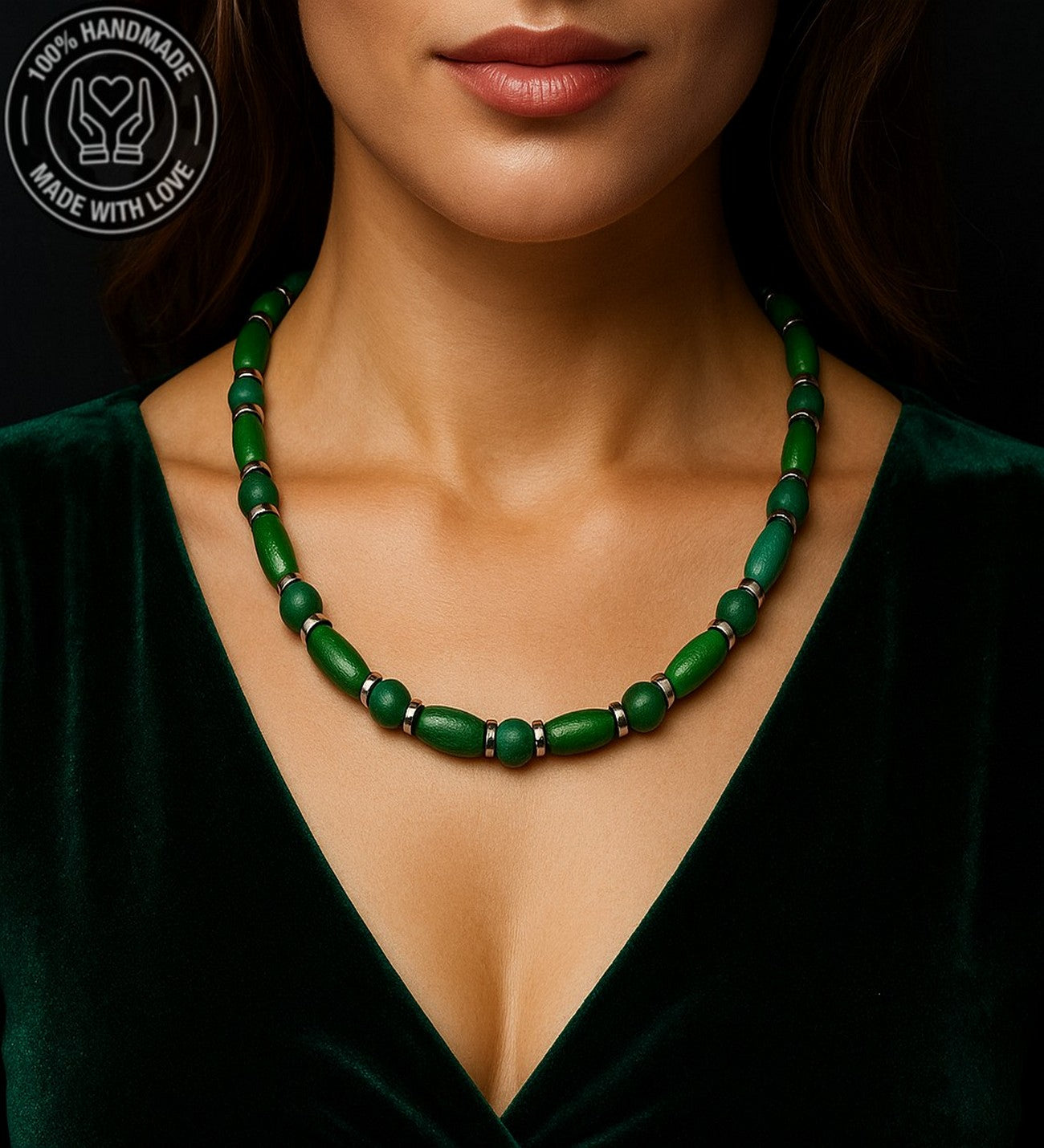 Yeşik Akik Doğal Enerji Kaynağı Ahşap Kolye