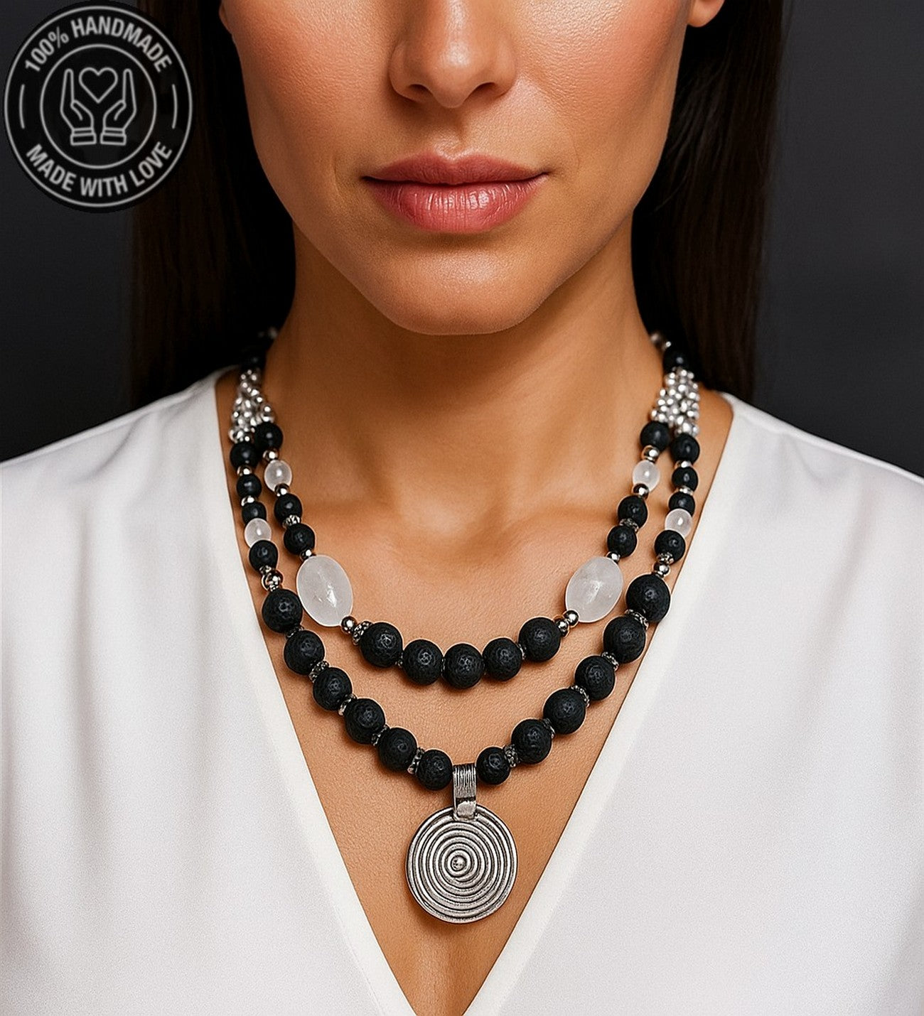 Lav Taşı Dumanlı Kuvars Güç Ve Cesaret Için Afrika Kolye