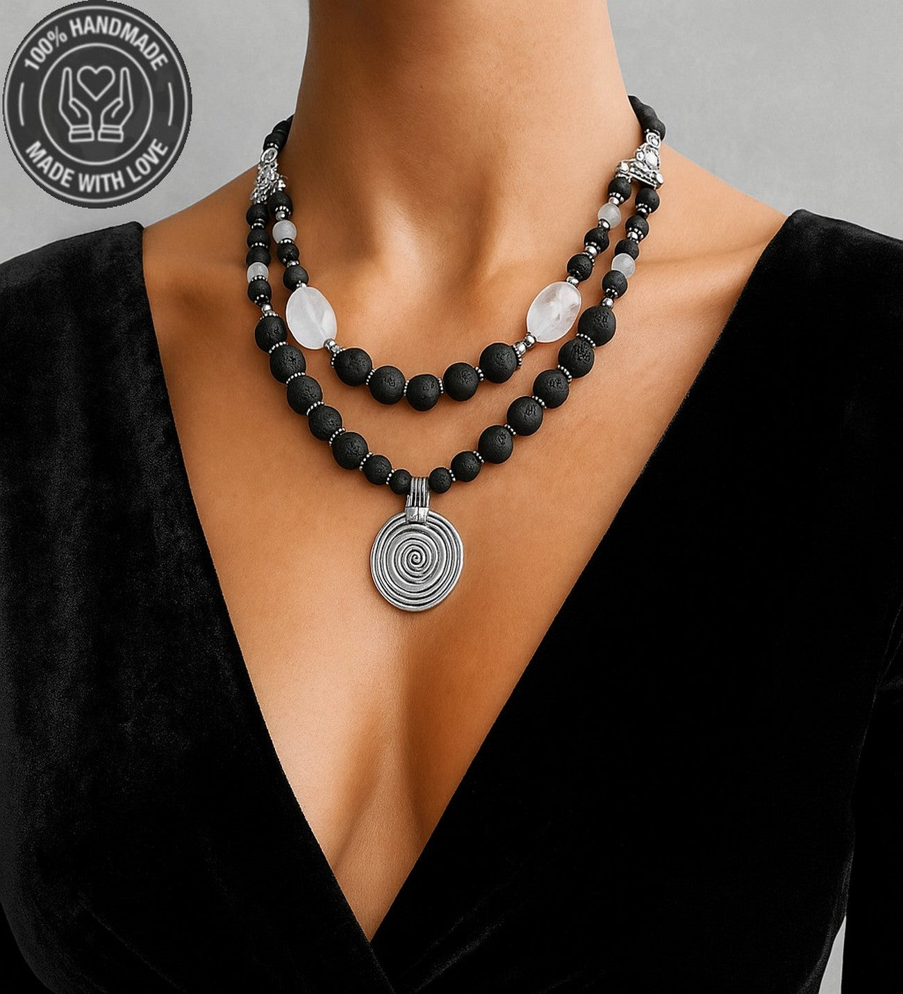 Lav Taşı Dumanlı Kuvars Güç Ve Cesaret Için Afrika Kolye