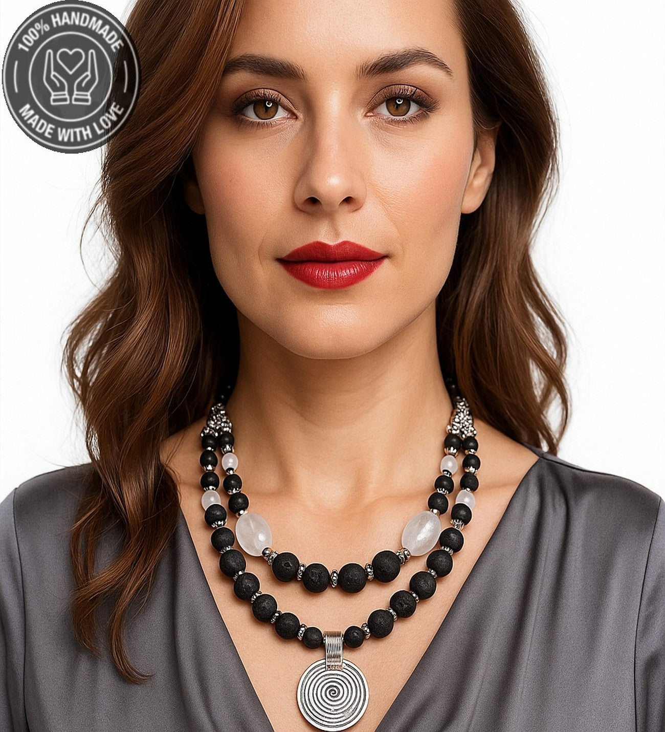 Lav Taşı Dumanlı Kuvars Güç Ve Cesaret Için Afrika Kolye