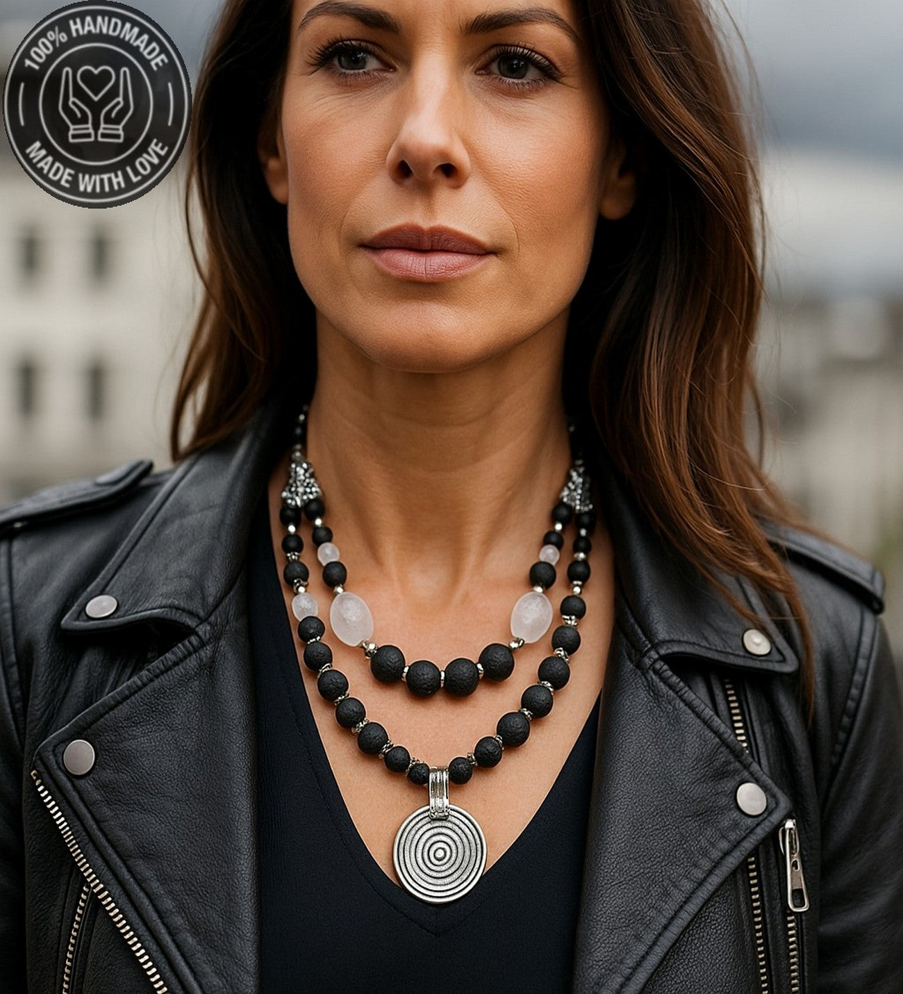 Lav Taşı Dumanlı Kuvars Güç Ve Cesaret Için Afrika Kolye