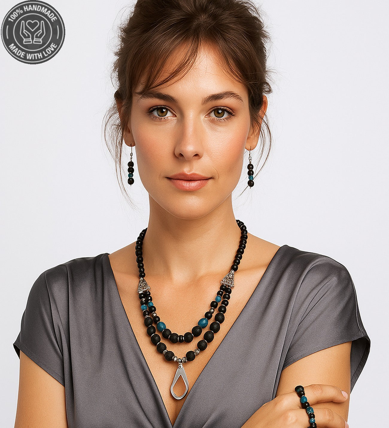 Lav Taşı Mavi Akik Iletişim Ve Denge Takı Seti