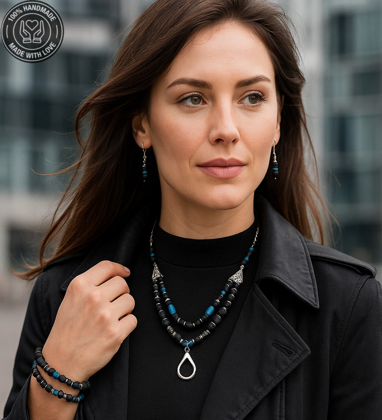 Lav Taşı Mavi Akik Iletişim Ve Denge Takı Seti