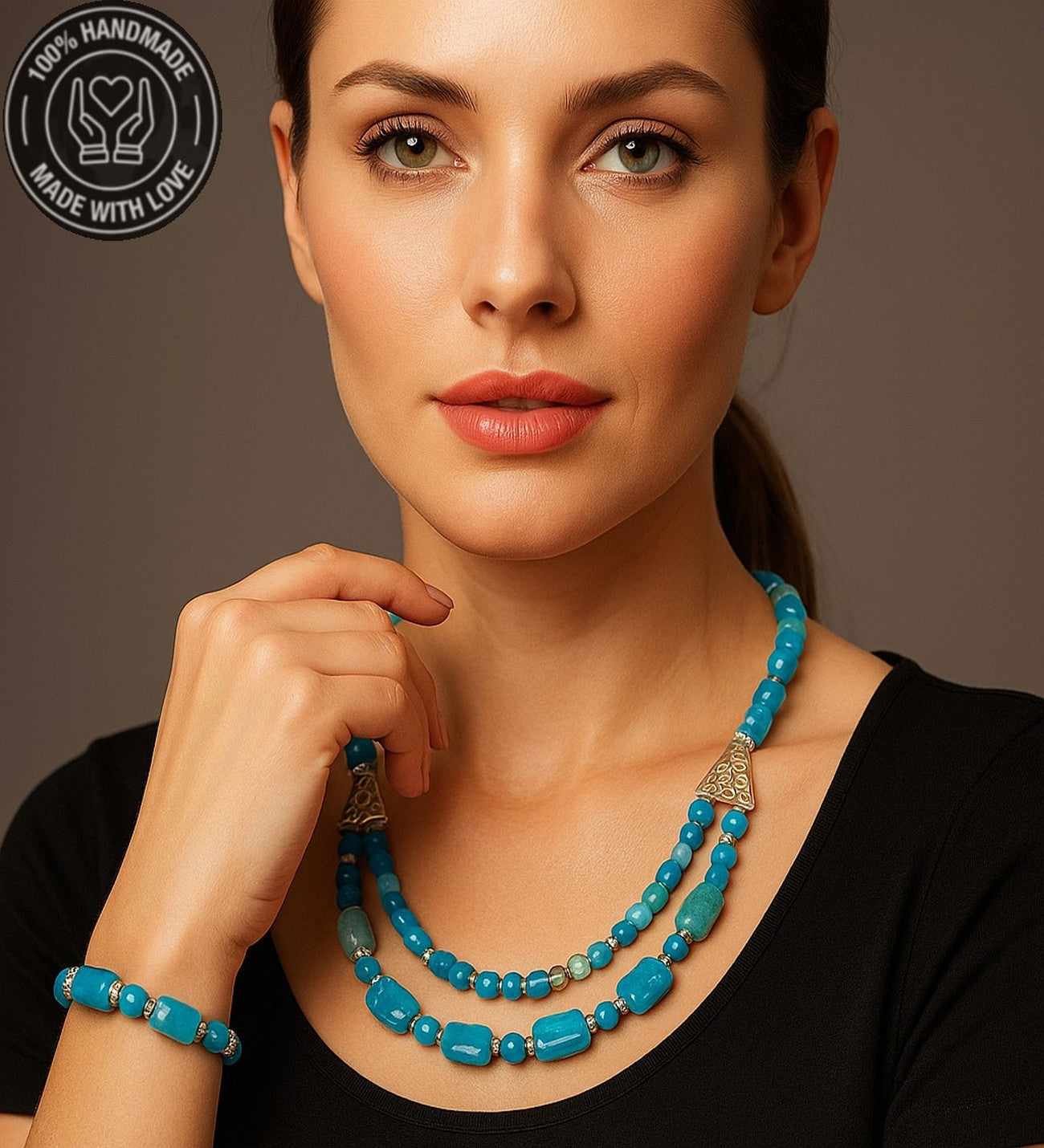 Akik Iki Sıralı Nazardan Koruyan Kolye