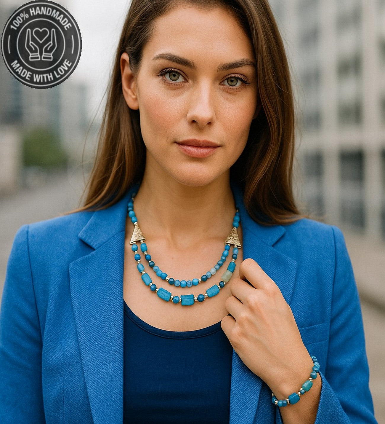 Akik Iki Sıralı Nazardan Koruyan Kolye